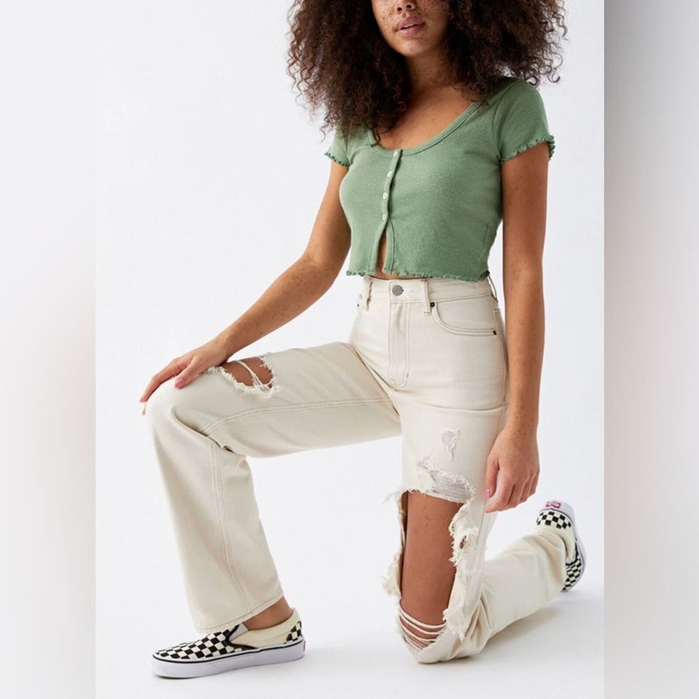 PacSun 90s Boyfriend Jeans‎ Size 30 Ripped Distressed Cream High Waisted Denim